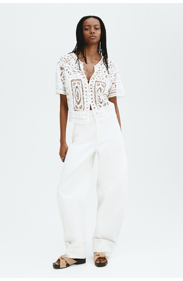 H&M Oversized crochet-look blouse, Main, color, White