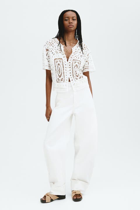Oversized crochet-look blouse