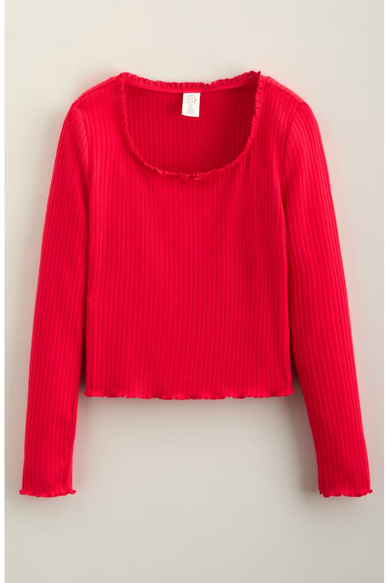 Kids' Ribbed Long Sleeve Tee, Main, color, RED FESTIVE