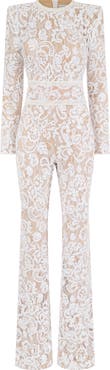 NADINE MERABI Bella Long Sleeve Lace Jumpsuit