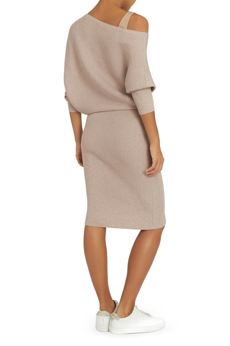 Lara One-Shoulder Long Sleeve Sweater Dress, Alternate, color, STONE