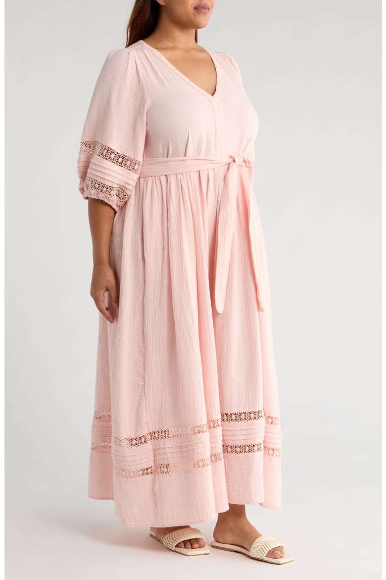 Belted Cotton Maxi Dress, Alternate, color, PINK DELIGHT