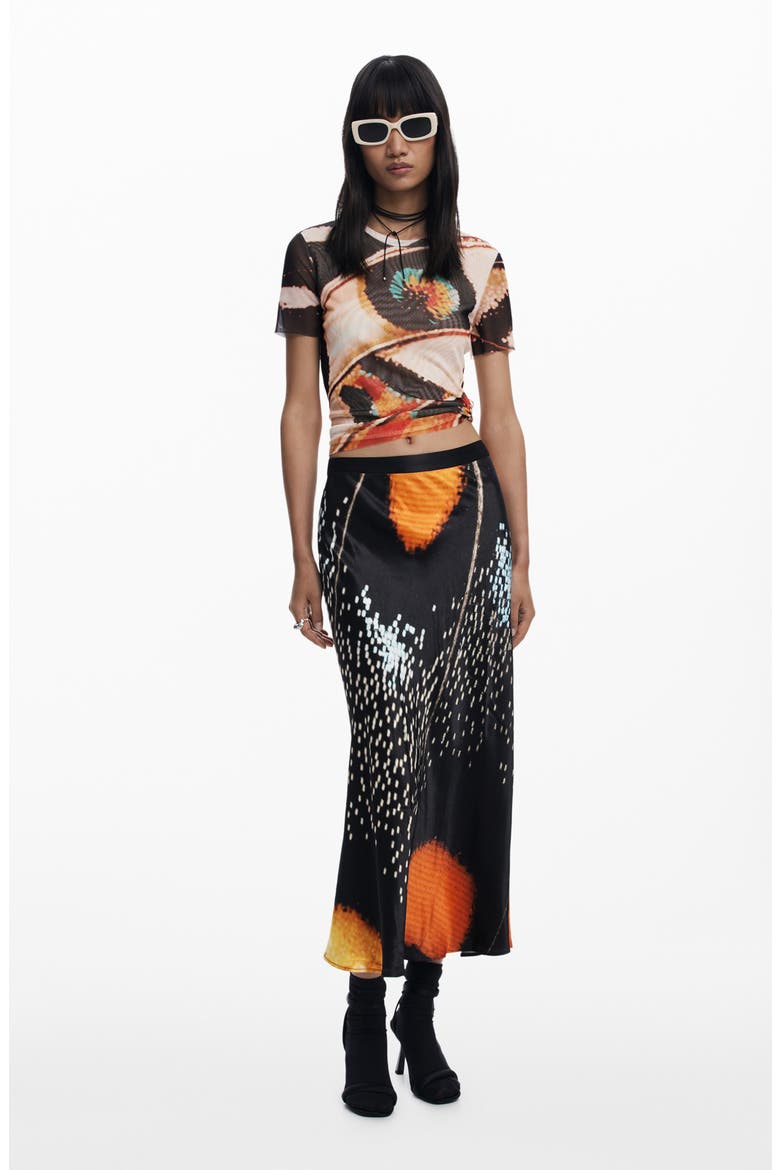 Print Midi Skirt, Alternate, color, BLACK