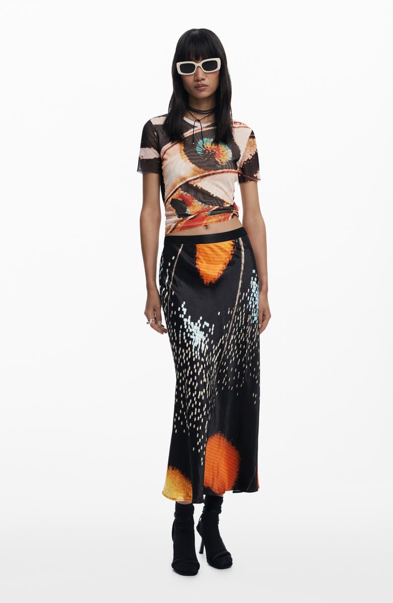Desigual Print Midi Skirt, Alternate, color, 