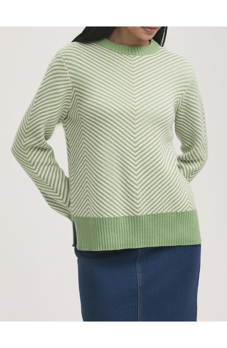 Finery London Stella Cotton Crew Neck Sweater, Alternate, color, Green Chevron