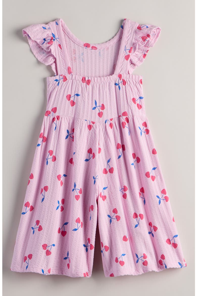 Kids' Print Flutter Sleeve Rib Romper, Alternate, color, PINK LAVENDER CHERRY HEARTS