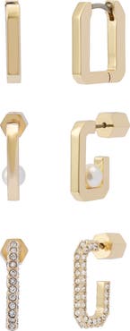 AllSaints Set of 3 Assorted Hexagon Hoop Earrings