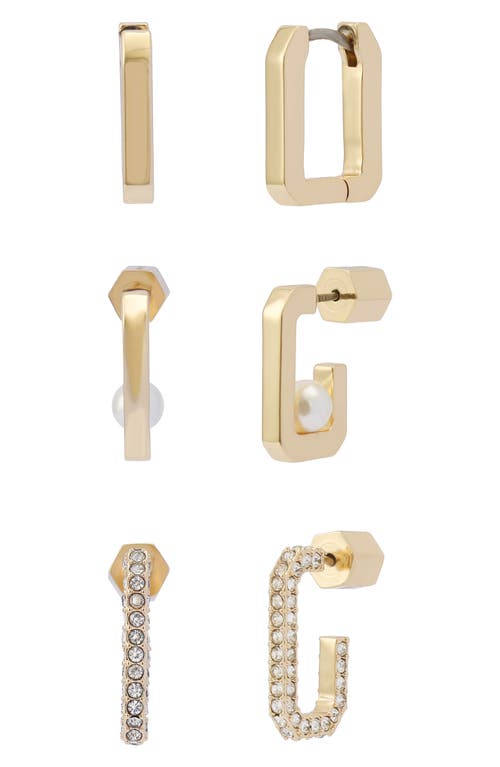 Allsaints Set Of 3 Assorted Hexagon Hoop Earrings In Gold