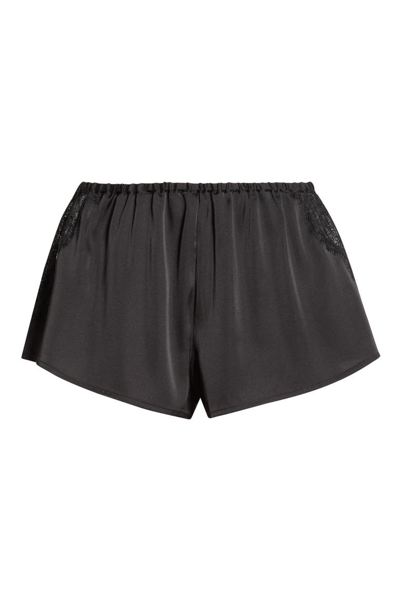 Confidence Eyelash Lace Trim Satin Shorts, Alternate, color, BLACK