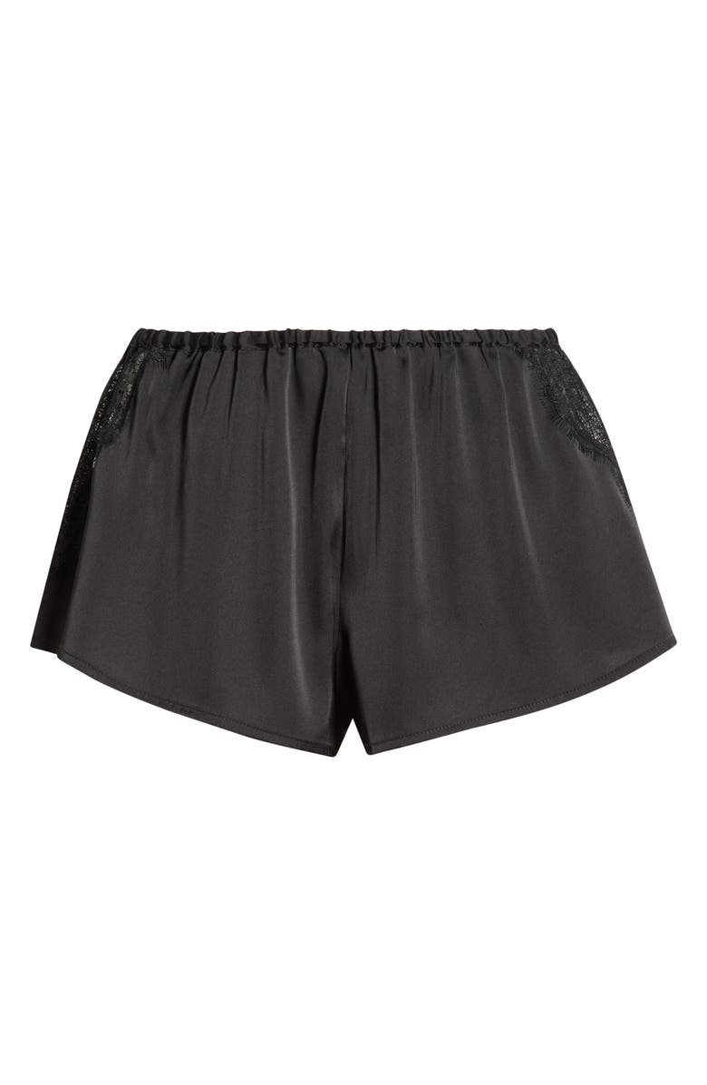 Etam Confidence Eyelash Lace Trim Satin Shorts, Main, color, Black