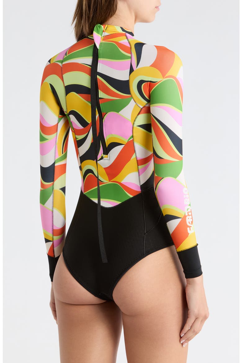 G-Bomb Tropical Long Sleeve One-Piece Rashguard Swimsuit, Alternate, color, NEON WAVES