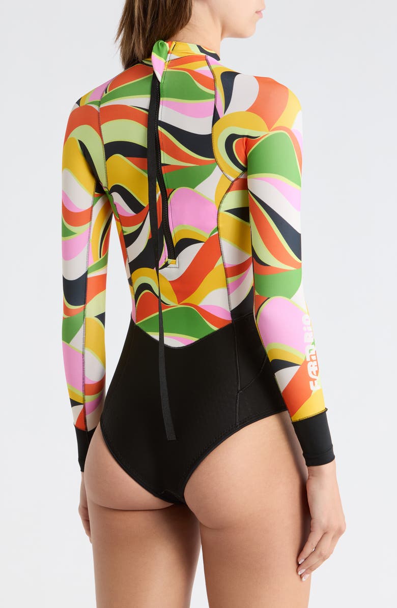 Rip Curl G-Bomb Tropical Long Sleeve One-Piece Rashguard Swimsuit, Alternate, color, Neon Waves