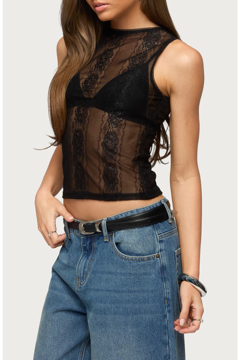 Ephie Sheer Lace Tank, Alternate, color, BLACK