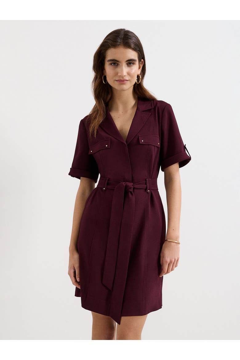 Marlina Belted Mini Shirt Dress, Main, color, Burgundy