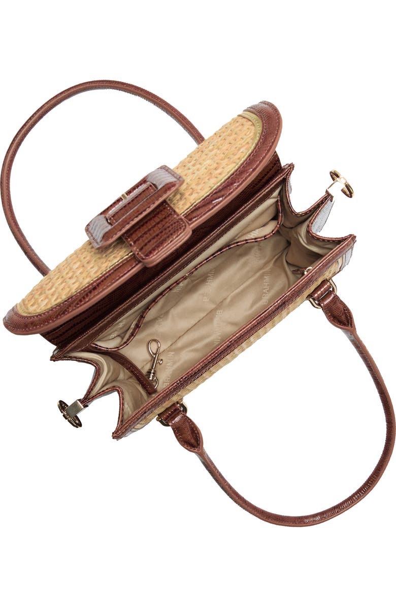 Brahmin Small Hallie Woven Straw & Lizard Embossed Leather Satchel, Alternate, color,