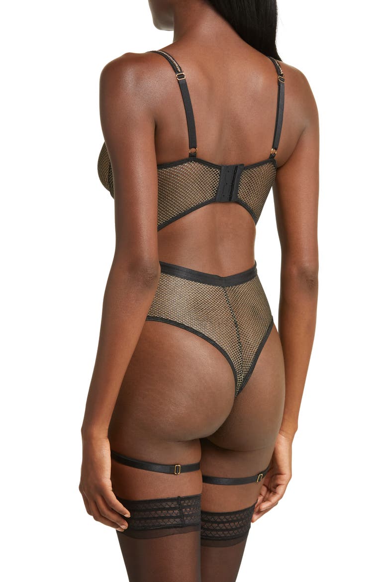 Shimmery Underwire Fishnet Teddy with Garter Straps, Alternate, color, BLACK