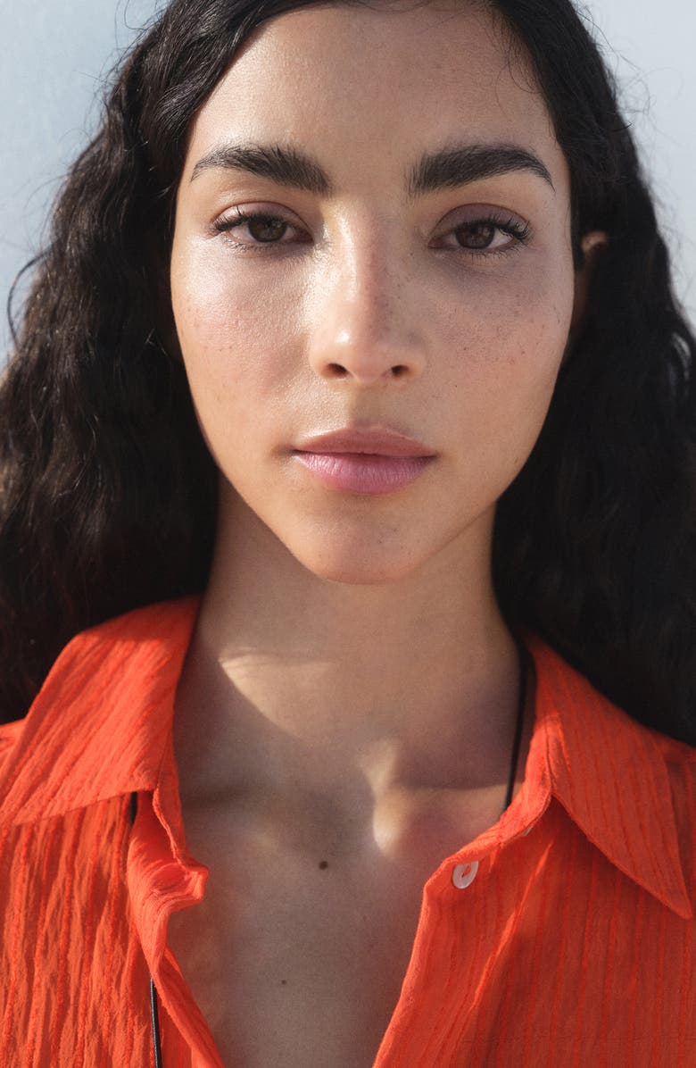 MANGO Oversize Crinkled Effect Button-Up Shirt, Alternate, color, Orange