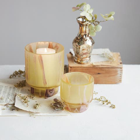 Marbled Glass Footed Tealight Holder