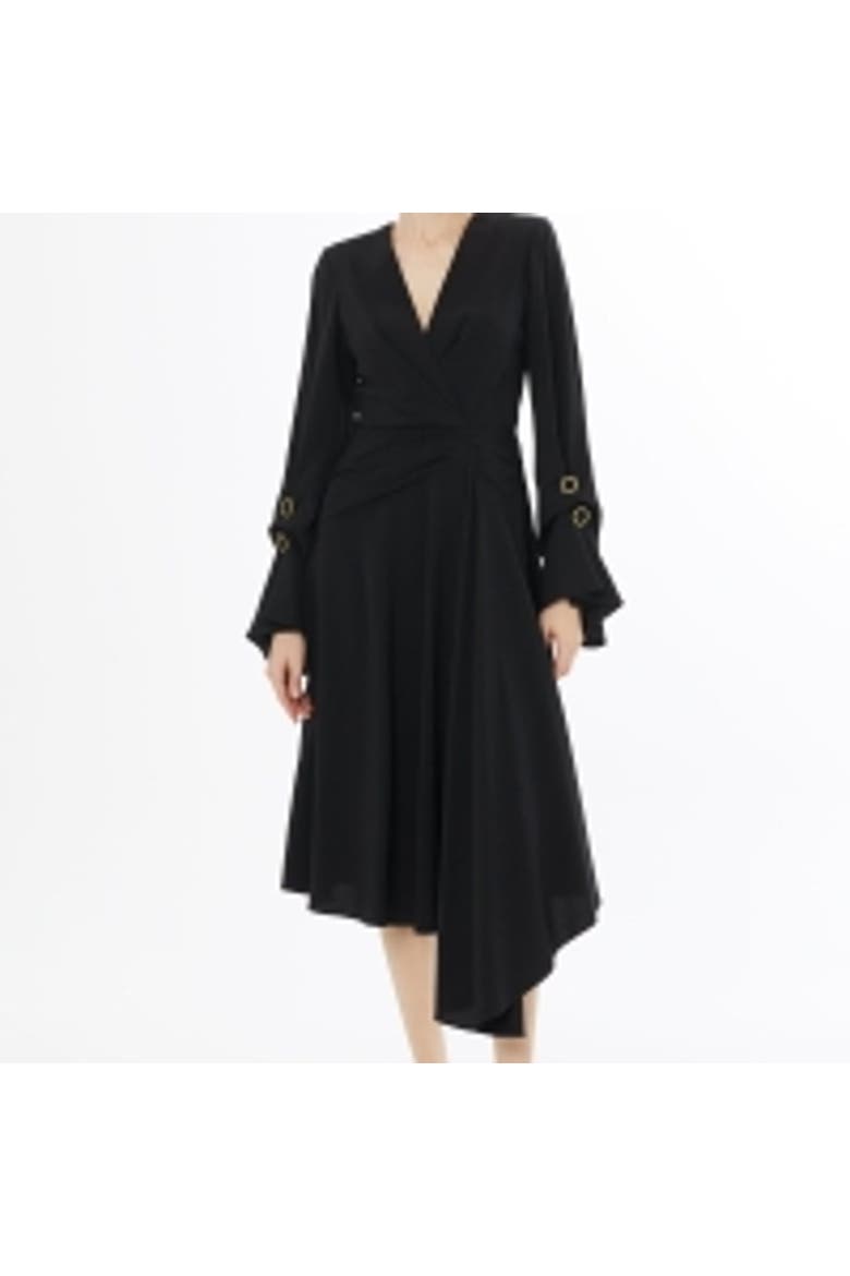 Pleated Front Midi Dress with Concealed Back Zip, Main, color, Black
