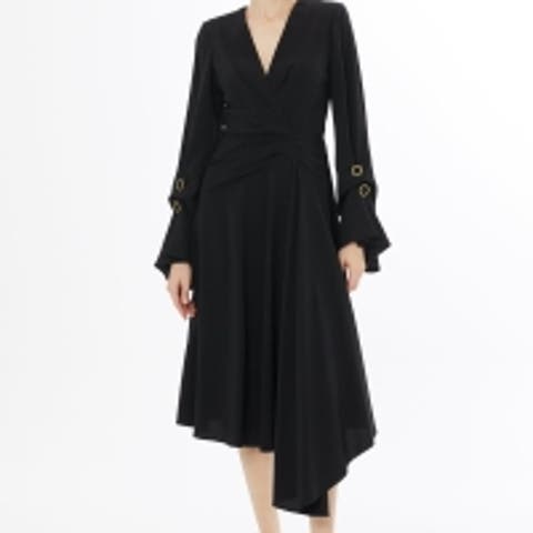 Pleated-Front Dress with Back Concealed Zip Closure