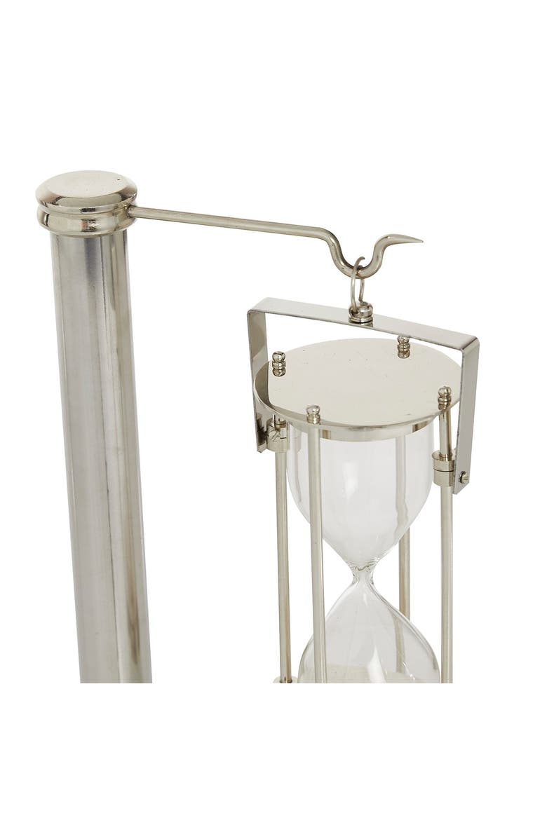 WILLOW ROW Silver Brass Hanging Sand Timer on Rectangular White Marble ...