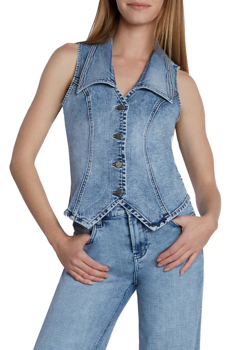 Wash Lab Denim Willa Denim Waistcoat, Alternate, color, Clean Blue