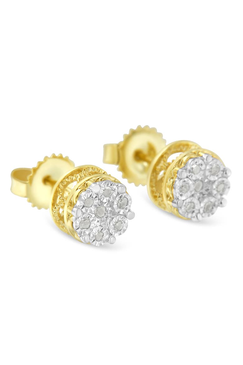 10K Yellow Gold over Silver 1/7 Ctw Diamond Floral Cluster Stud Earrings, Alternate, color, Yellow
