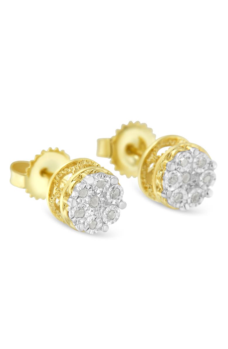 Haus of Brilliance 10K Yellow Gold over Silver 1/7 Ctw Diamond Floral Cluster Stud Earrings, Alternate, color, Yellow