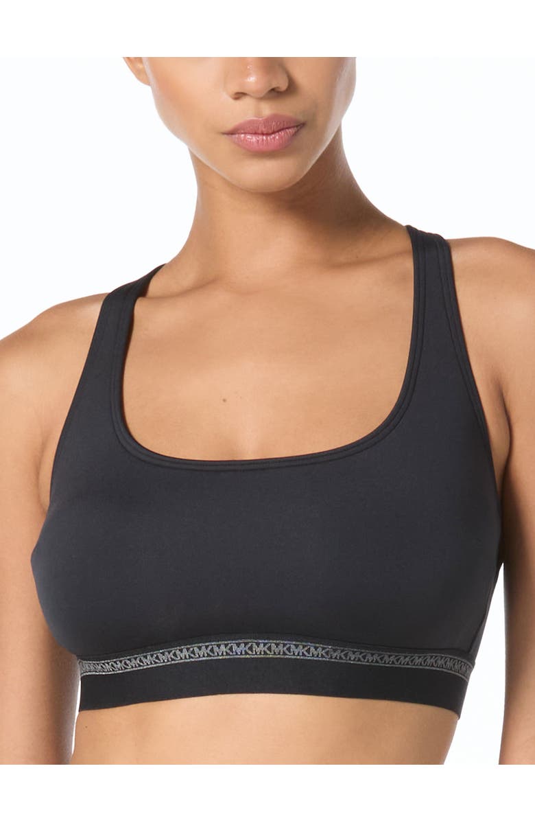 MICHAEL Michael Kors Signature Scuba Cross Back Bra Top, Alternate, color, Black