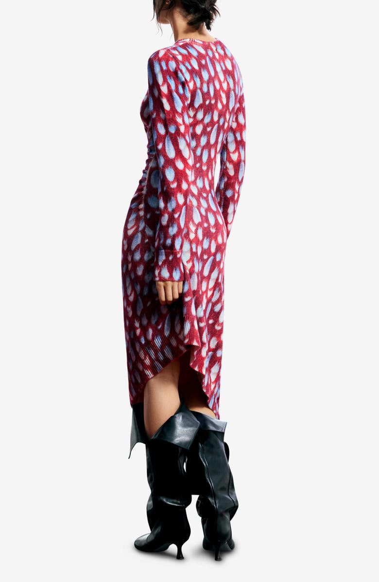 Desigual Abstract Print Long Sleeve Cotton Blend Sweater Dress, Alternate, color, Red