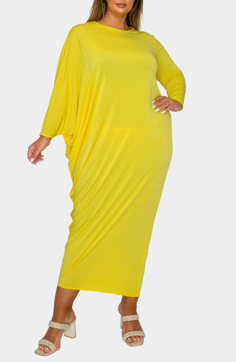 Louella Asymmetrical Long Sleeve Stretch Maxi Dress (Plus)
