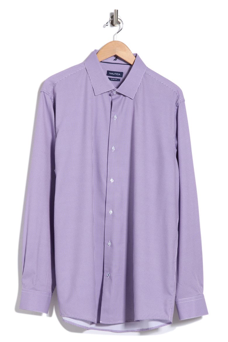 Slim Fit Microcheck Stretch Dress Shirt, Main, color, WHITE/ PURPLE