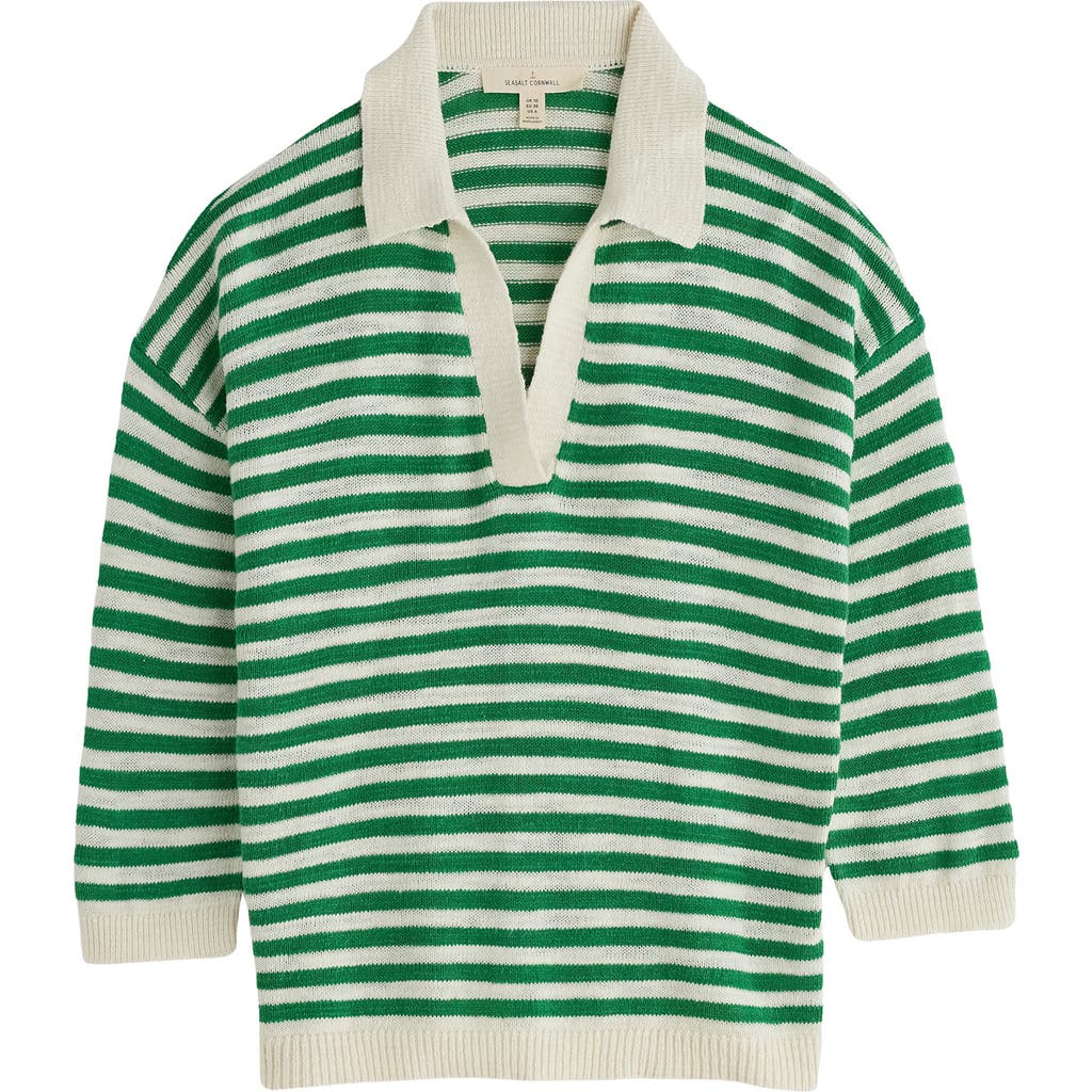 Seasalt Cornwall Gwnynver Stripe Cotton & Linen Sweater In Green