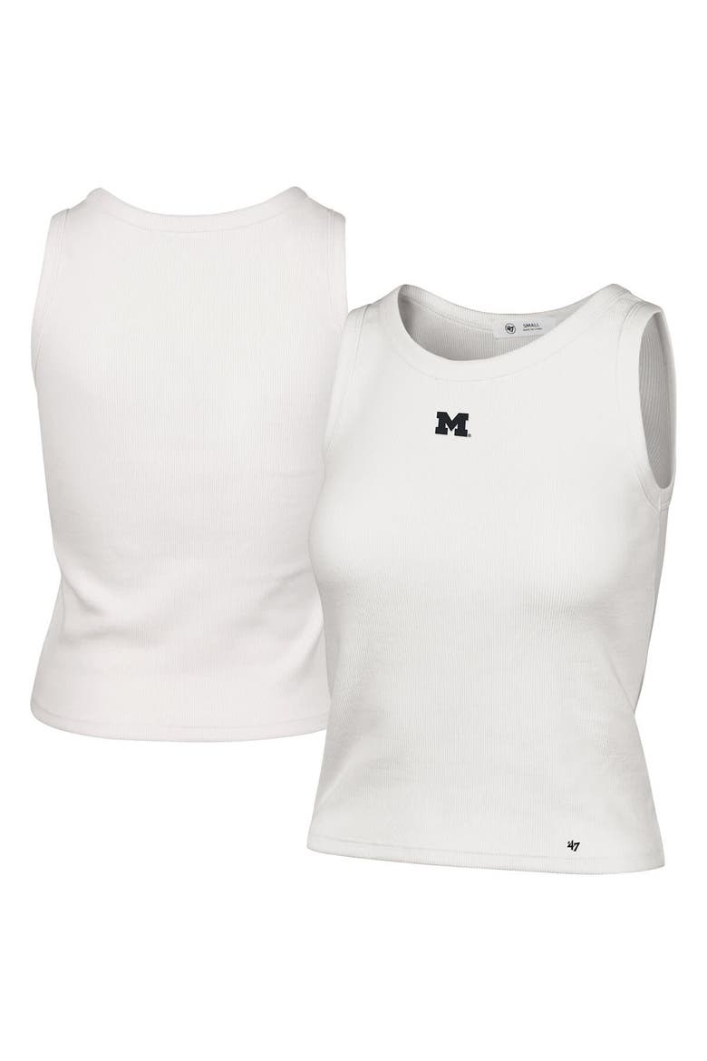 Women's '47  Cream Michigan Wolverines Micro Logo Ribbed Cropped Tank Top, Alternate, color, Cream