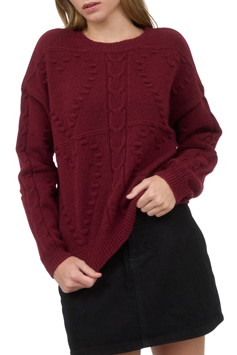 Pompom Sweater, Alternate, color, BURGUNDY