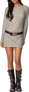 EDIKTED Boat Neck Long Sleeve Minidress