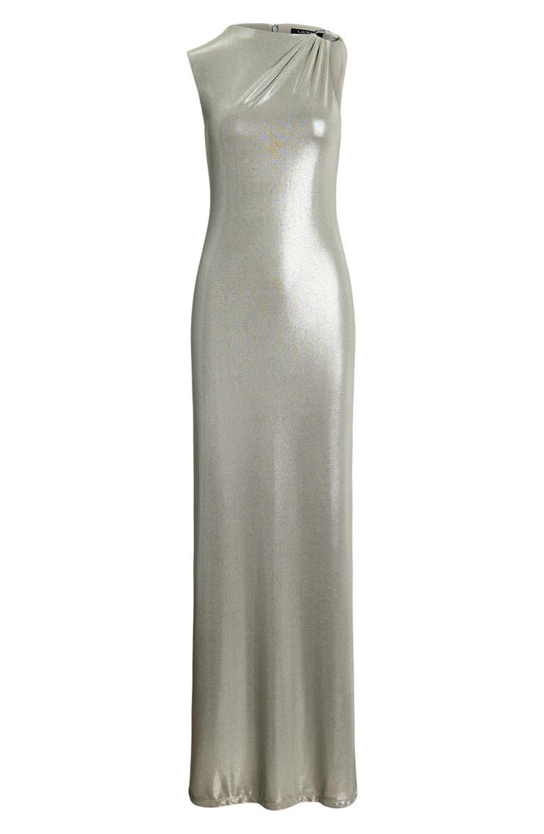 Lauren Ralph Lauren Buckle Detail Metallic Sheath Gown, Alternate, color, Bright Nickel/ Silver Foil