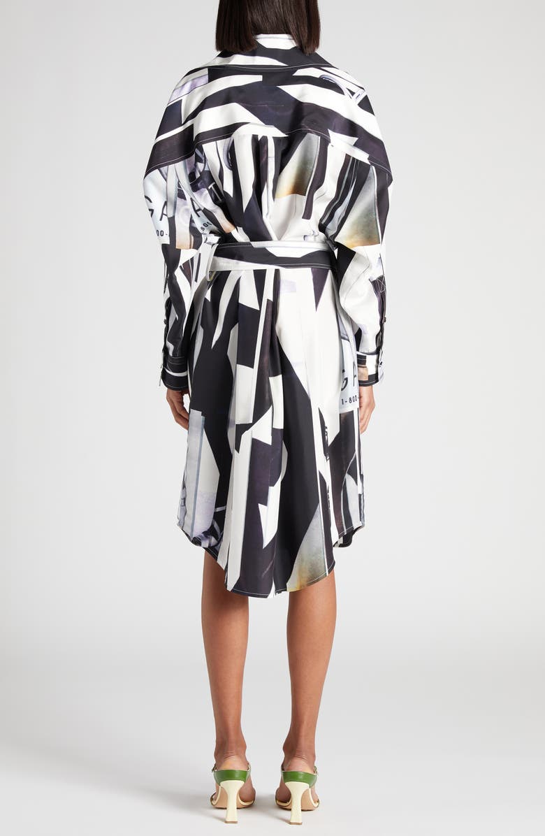 Bottega Veneta Print Long Sleeve Silk Shirtdress, Alternate, color, 9060 Chalk/ Black