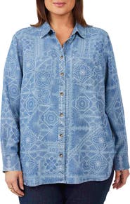 Foxcroft Dotted Floral Boyfriend Button-Up Shirt