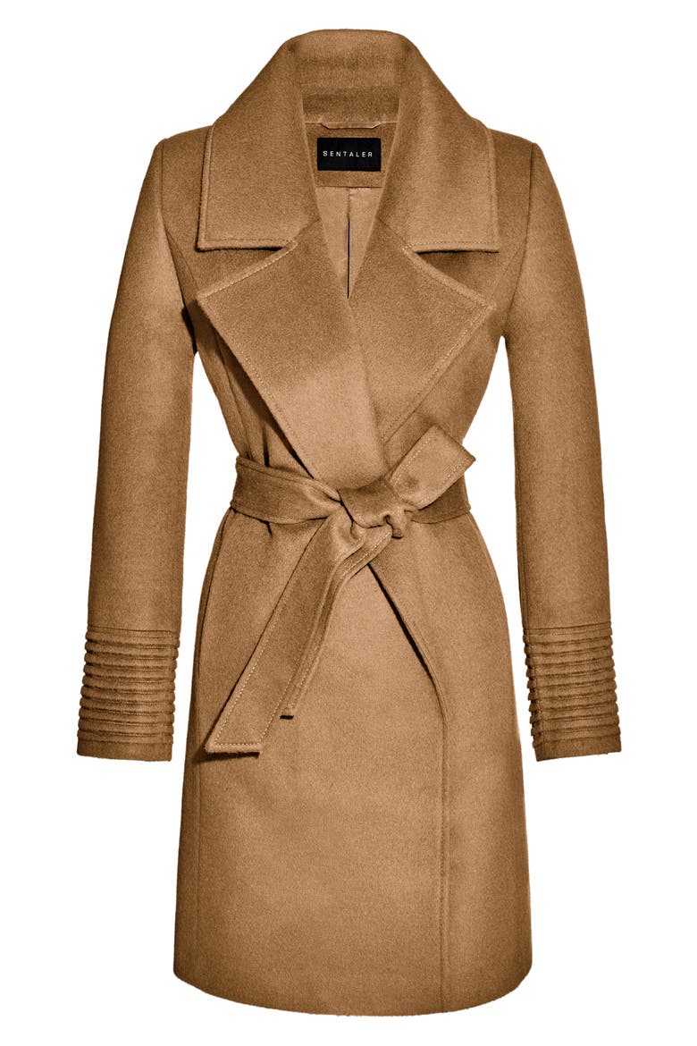 Baby Alpaca & Wool Large Notched Lapel Wrap Coat, Alternate, color, BROWN