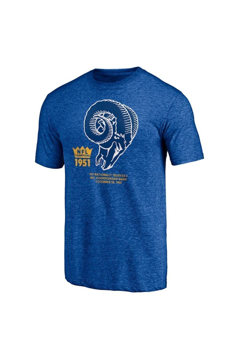 Men's Fanatics Branded Heathered Royal Los Angeles Rams Hometown Collection Throwback T-Shirt, Alternate, color, Heather Royal
