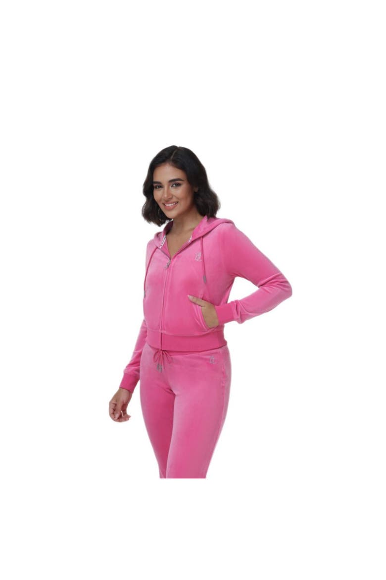 Luxe Velour Zip Hoodie with Rhinestone Bling, Bubblegum, Alternate, color, BUBBLEGUM