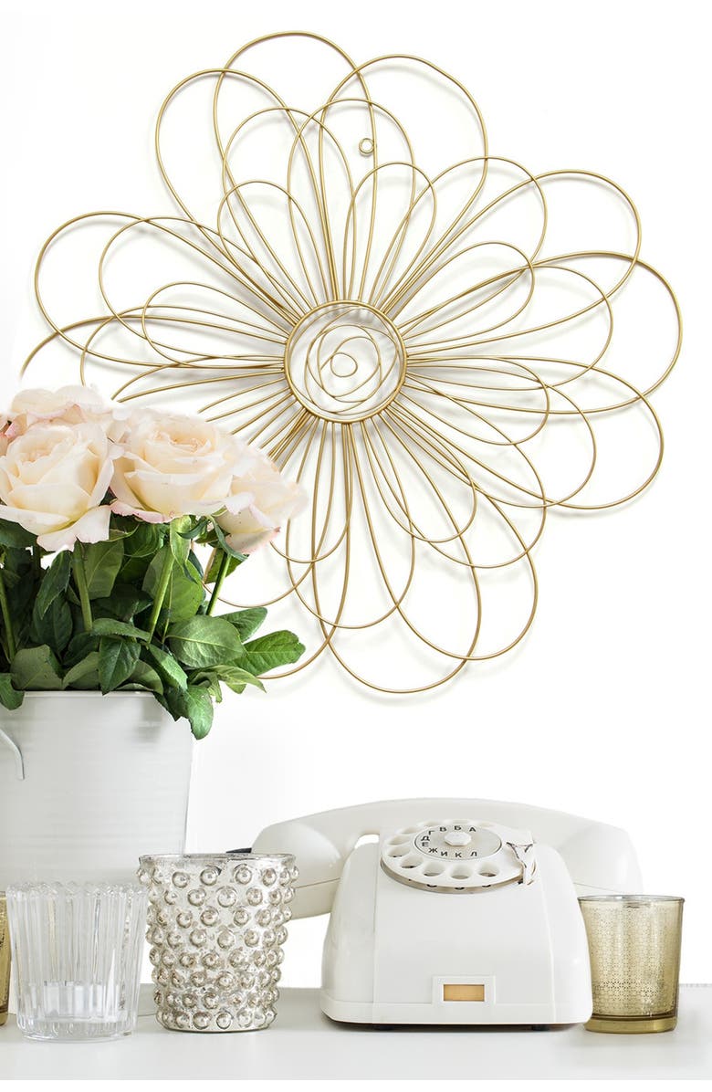 STRATTON HOME DECOR Gold Wire Flower Wall Decor, Alternate, color, 