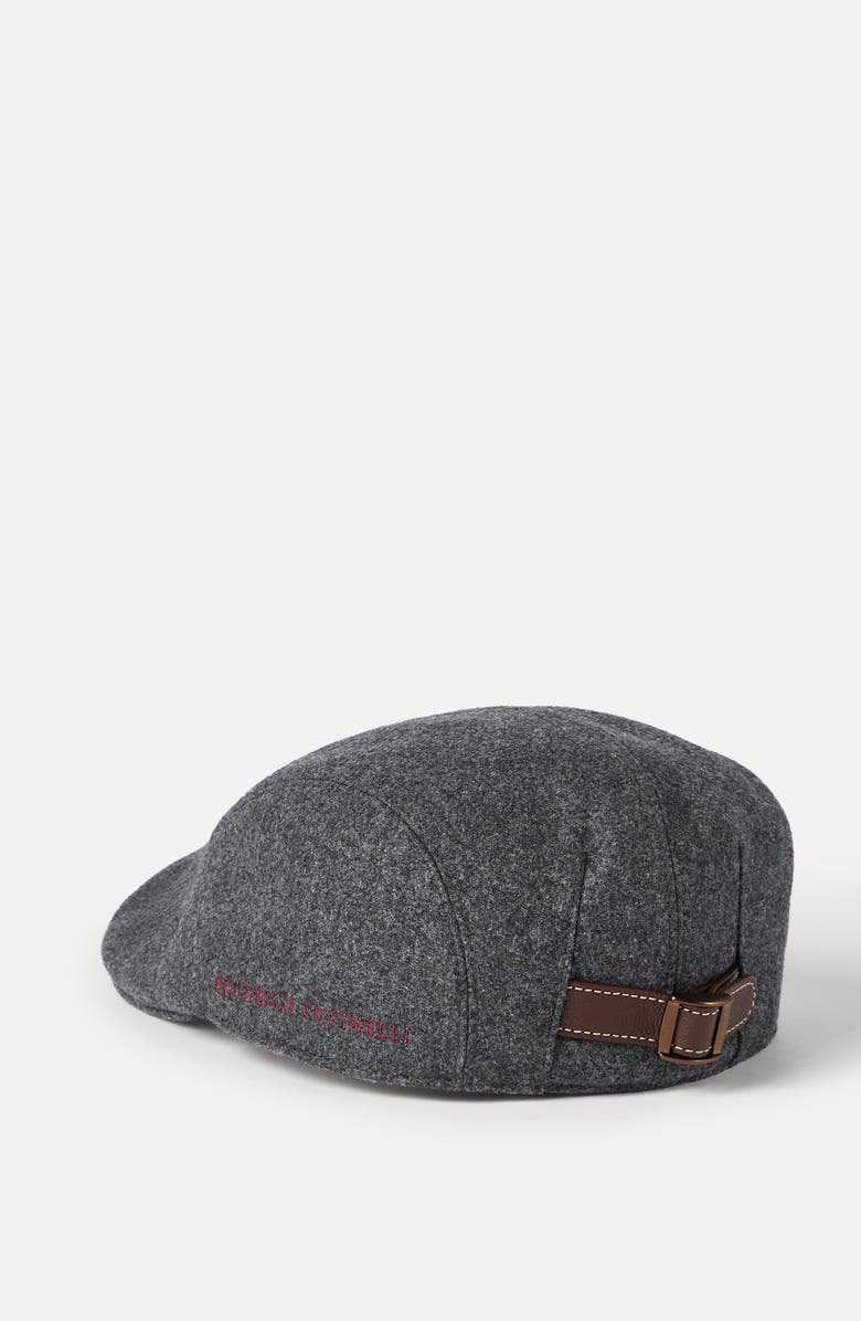 Brunello Cucinelli Virgin wool flannel flat cap, Alternate, color, Dark Grey