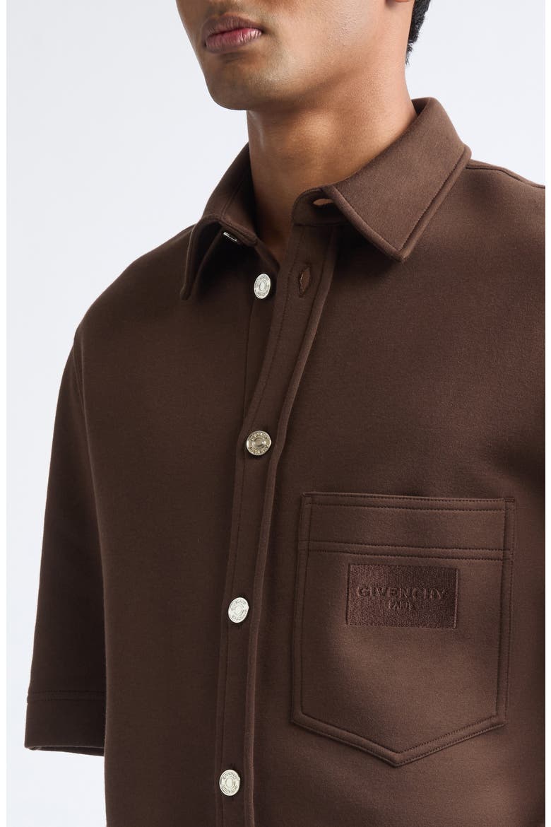 Short Sleeve Cotton Blend Scuba Knit Button-Up Shirt, Alternate, color, BROWN