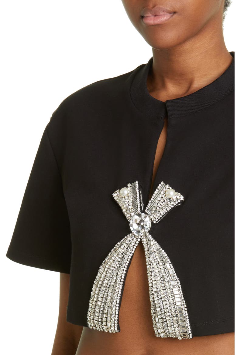 Deco Crystal Bow Crop Top, Alternate, color, BLACK