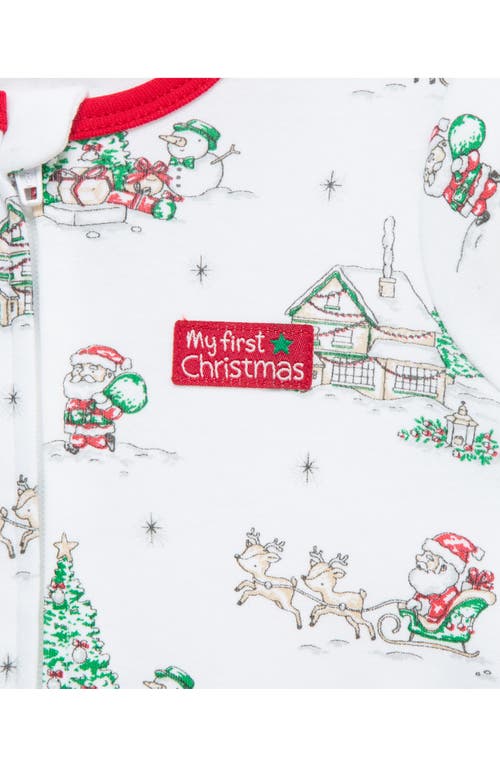 Little Me Holiday Scene Cotton Footie & Hat Set In White