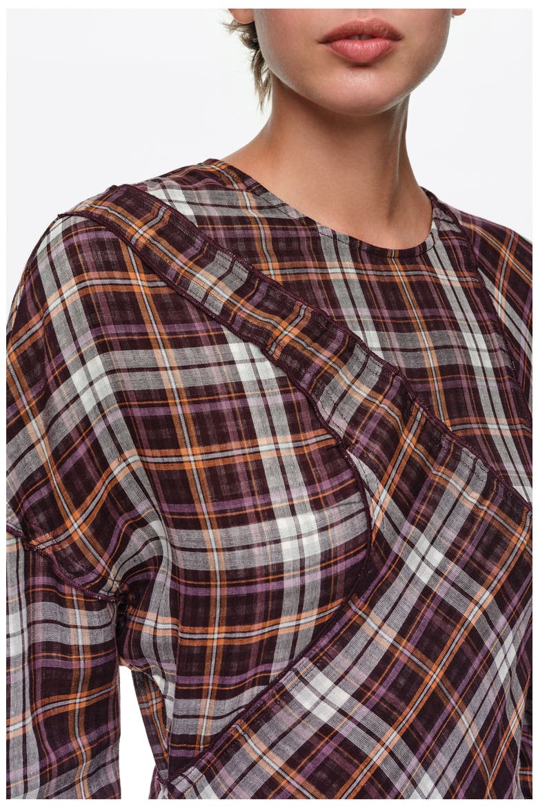Checked Patchwork Batwing Dress, Alternate, color, BURGUNDY