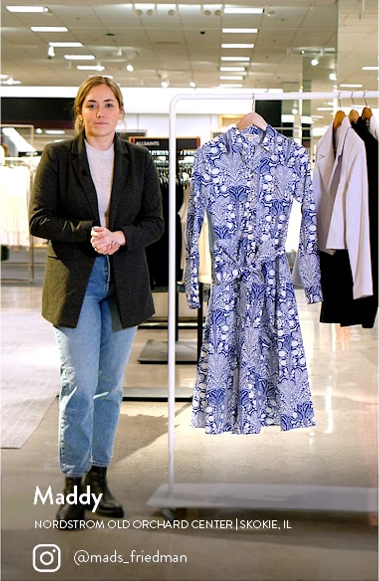 Amy Floral Long Sleeve Cotton Midi Shirtdress, sales video thumbnail