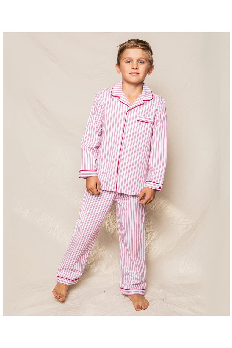 Ticking Stripe Flannel Two-Piece Pajamas, Alternate, color, RED